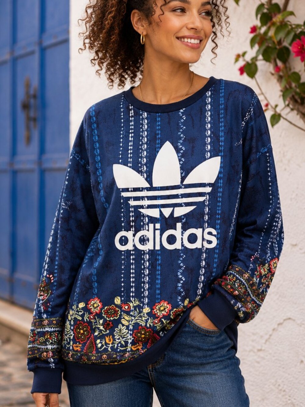 Adidas x FARM Rio Cirandeira Trefoil Floral Sweatshirt Blue S